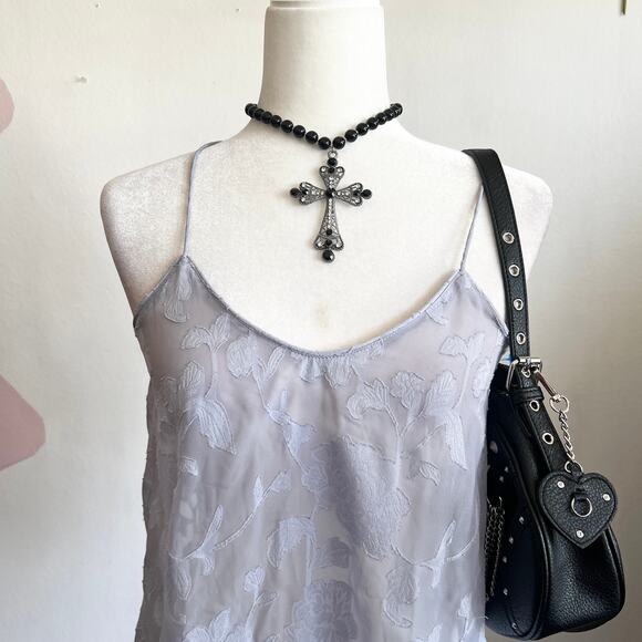 Blue Sheer Floral Tank Top, Y2K, Coquette, Soft Girl, Romantic, Vintage, Small - Picture 2 of 4